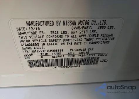 2020 Infiniti Q50 Luxe z USA, uszkodzony, nr VIN JN1EV7AP1LM206889